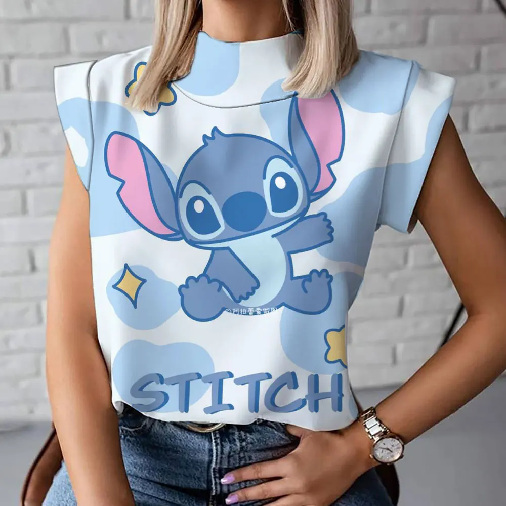 Sommer Damen T-Shirt modische und bequeme lässige kurz ärmel ige Stern und Stich Cartoon weibliche High-Neck-T-Shirt