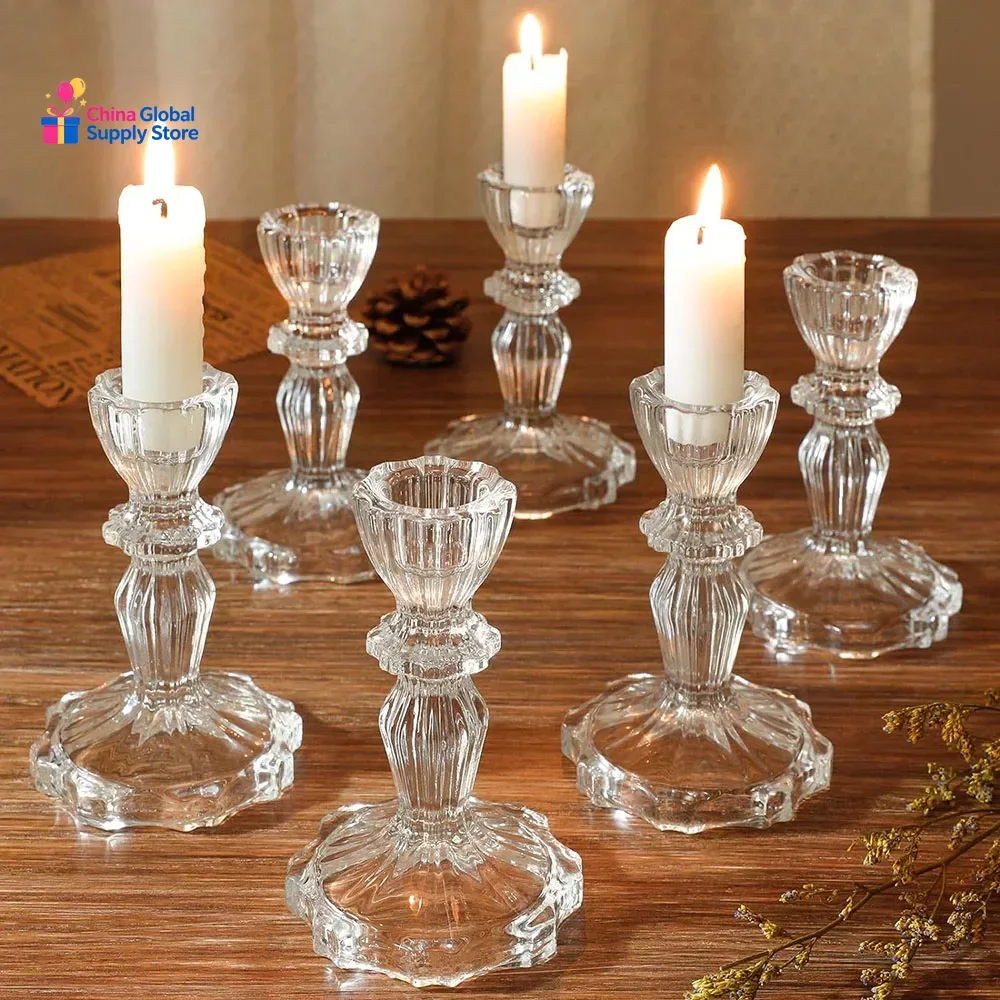 Novelty Glass Candle Holder Nordic Decor Candlestick Romantic Candle Stand Desk Accessories Wedding Centerpieces Ornament Gifts