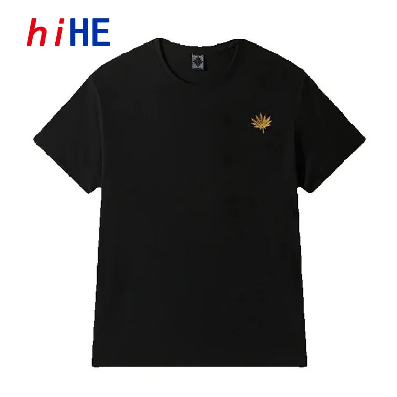 Men's Cotton Maple Leaf Embroidered Short Sleeve T-Shirt Casual Loose Oversize Round Neck Tee Tops Luxury BrandA1