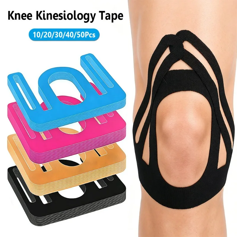 10-50 Stück Vorgeschnittenes Knie-Kinesiologie-Tape, Elastisches Atmungsaktives Athleten-Tape Kompressions-Knieband für Sport und Training