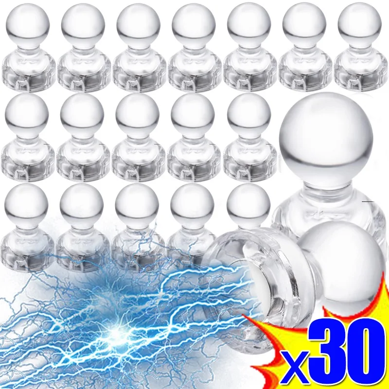 30/10pcs Magnetic Pushpins Sucker Thumbtack Transparent Strong Neodymium Magnet Push Pins Stickers for Refrigerator Whiteboard