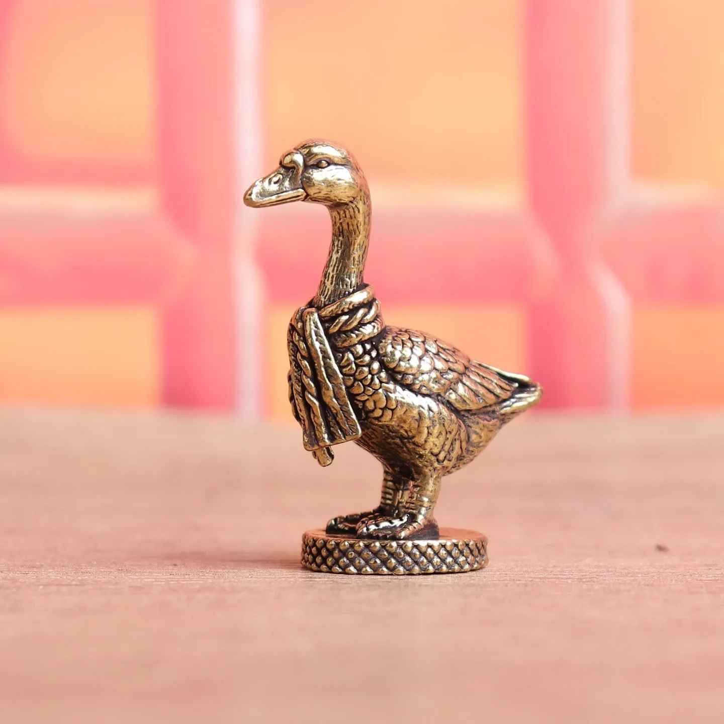 Solid Brass Scarf Goose Small Statue Desktop Ornaments Vintage Animal Figurines Model Lucky Home Decorations Crafts Accessories