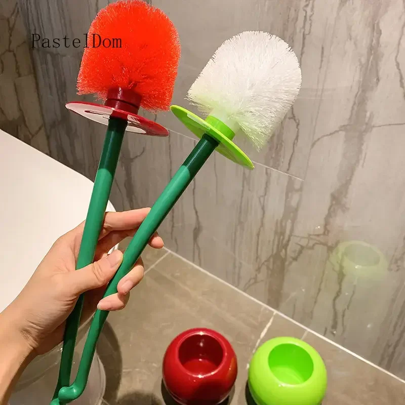 Long Handle Cherry Toilet Brush with Base, No Dead Angle Household Bathroom Cleaning Brush, Toilet Cleaner