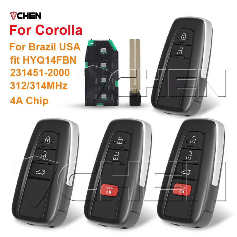 トヨタ カローラ用 312/314MHz スマートキー HYQ14FBN 4Aチップ ブラジル/アメリカ向け 2019 2020 2021 2022 2/3/4ボタン リモートキー 231451-2000