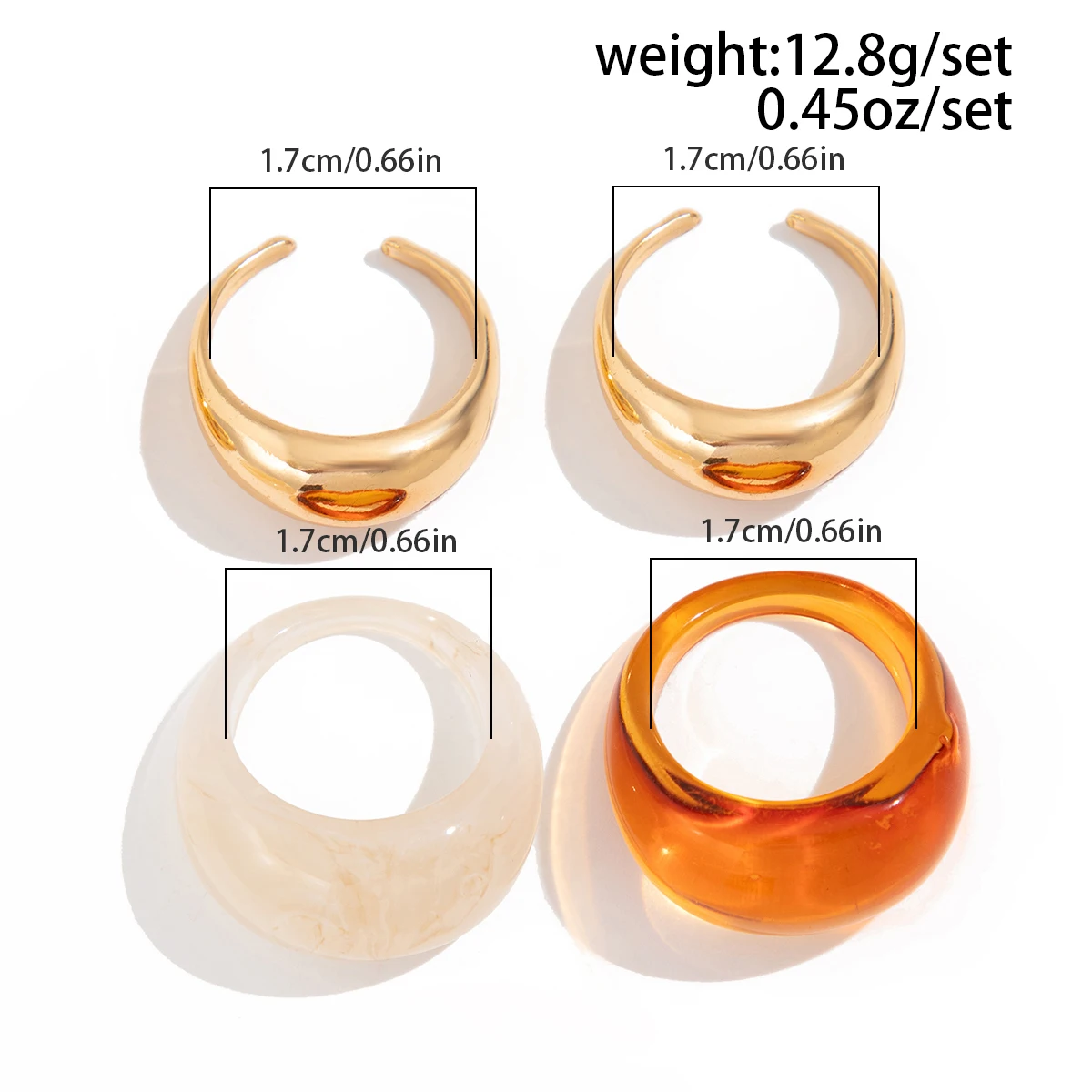 KunJoe 4Pcs/Set Vintage Smooth Water Drop Open Rings for Women Bohemia Colorful Resin Acrylic Round Joint Rings Design Jewelry image 4
