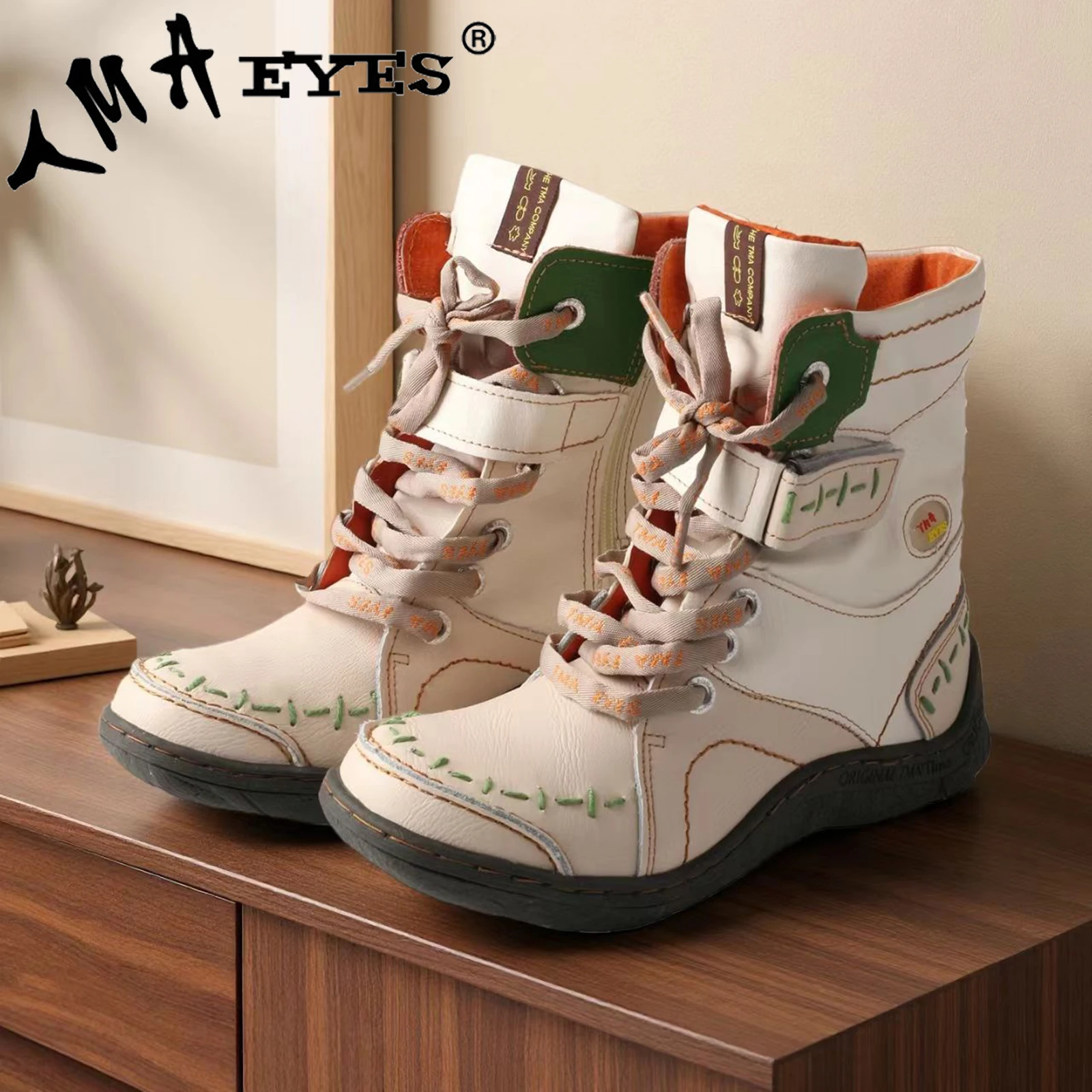 

TMA EYES Spring Autumn Fashion Simple Leisure Comfortable PU Women's Solid Color Flat Bottom Ankle Boots