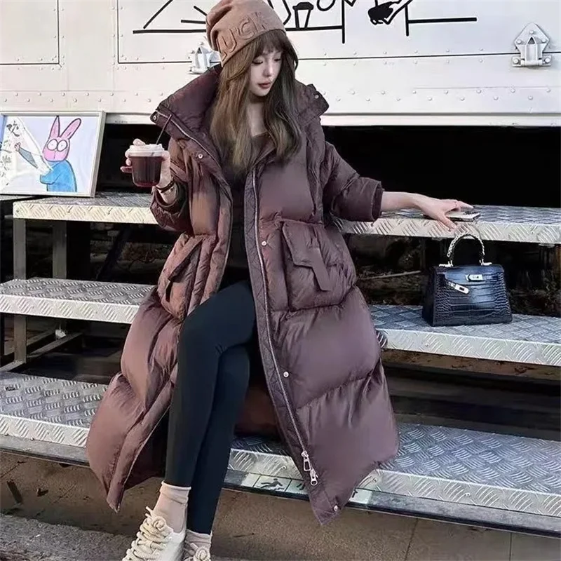 겨울 코튼 코트 한국 스타일 두꺼운 코튼 패딩 루즈핏 롱 신상 2025 모델 후드 다운 패딩 재킷