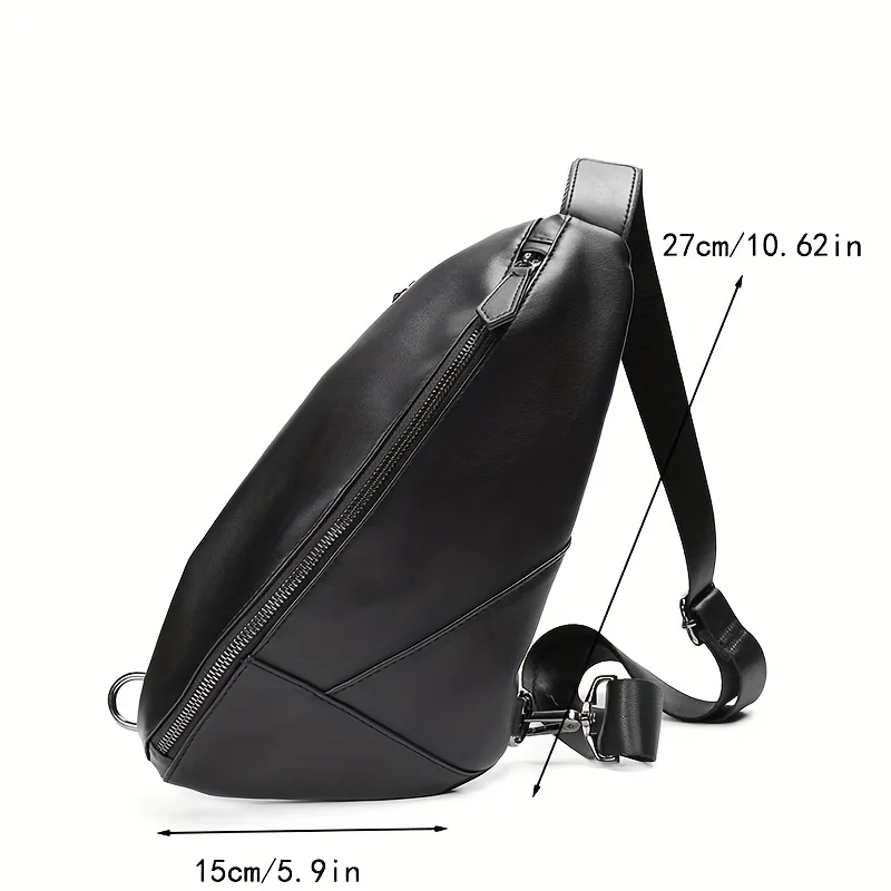 Fashion PU Leather Men\'s Chest Pack Shoulder Bag Messenger Cycling Sling  Bag Small Leisure Bag Crossbody Black