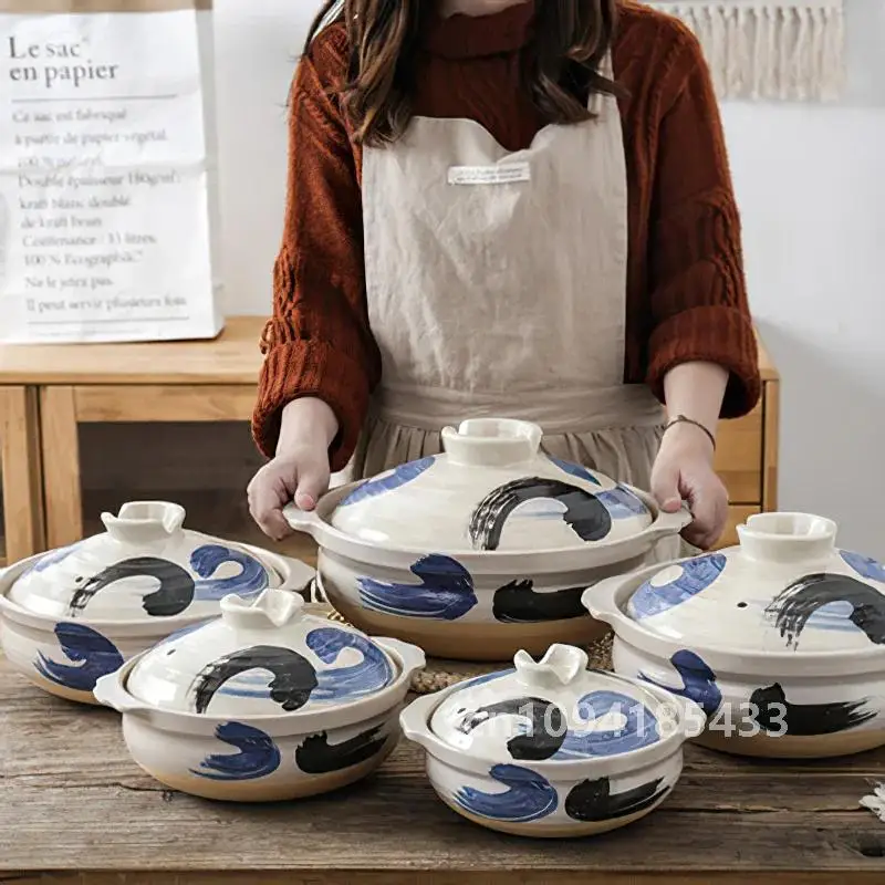 1 pçs caçarola de cerâmica estilo japonês preto pequeno pote panela de argila casa cozinha panelas suprimentos de cozinha panela sopa pan