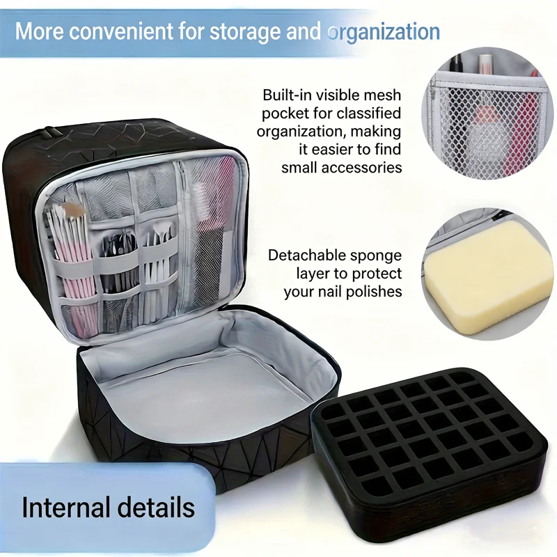 PU Leather Nail Polish Organizer Bag Handheld Nail Polish Storage Bag Nail Kit Supplies Organizer Case For Nail Tech Nail Lamp