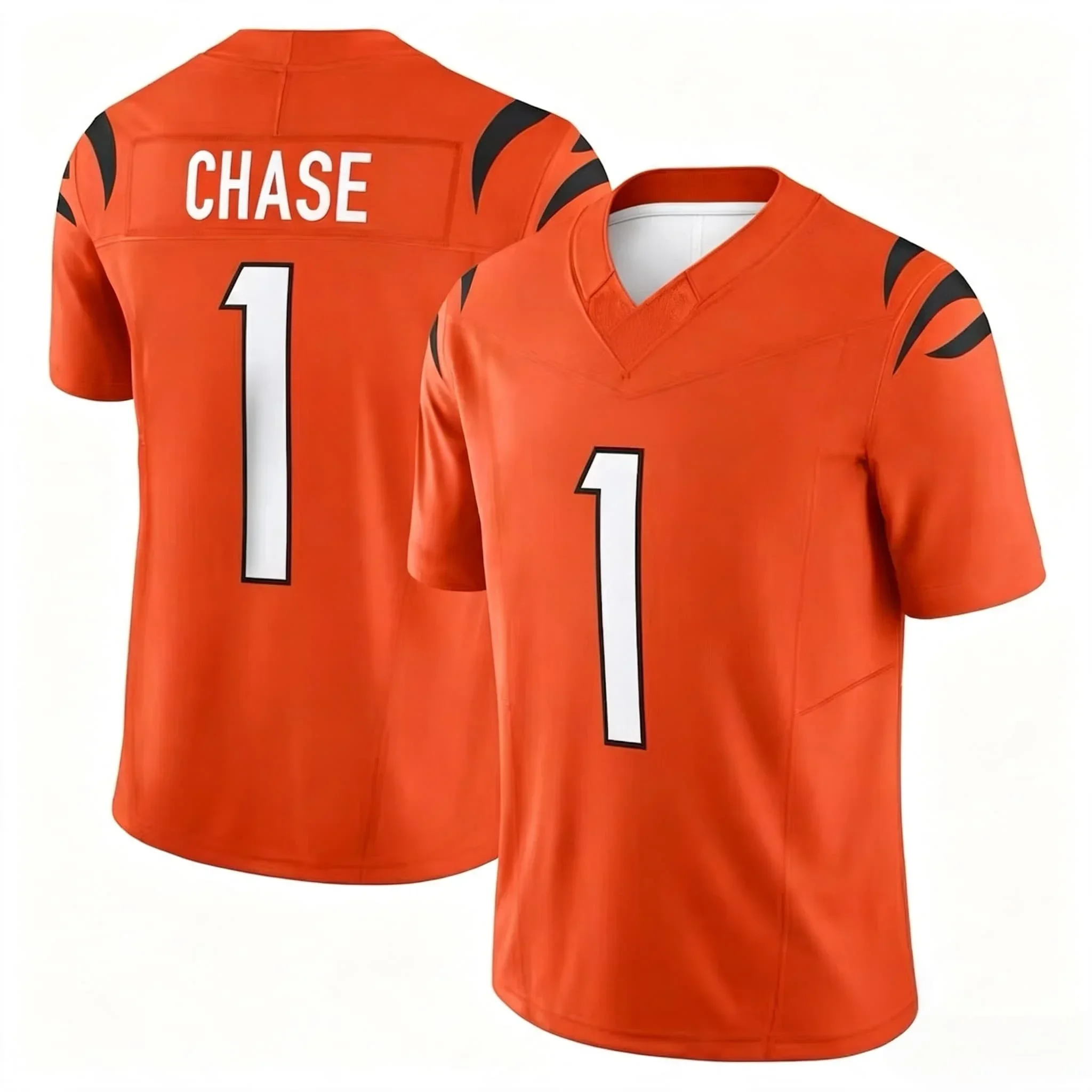 Unisex Black Orange Stripe Football Jersey V Neck Short Sleeve Sports Shirt Number Print Classic Athletic Training Tops For Men