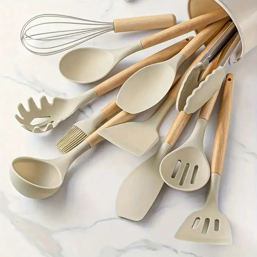 

12PCS Premium Silicone Kitchen Utensils - Ergonomic Wooden Handles, Heat-Resistant & Easy To Clean