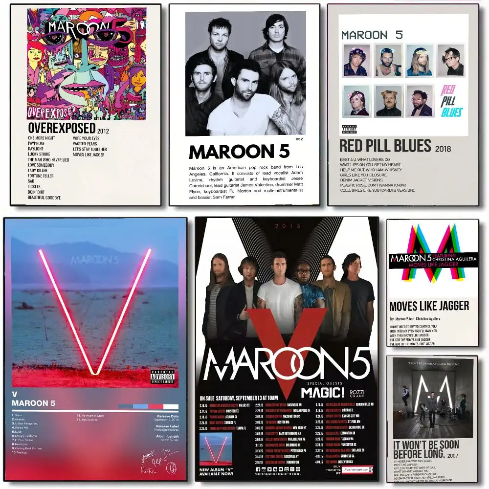 Pop Rock Band M-Maroon 5 Poster Wall Art Printed Decor Sticker Stylish Home Gift for Living Room Bedroom Corridor Cafe