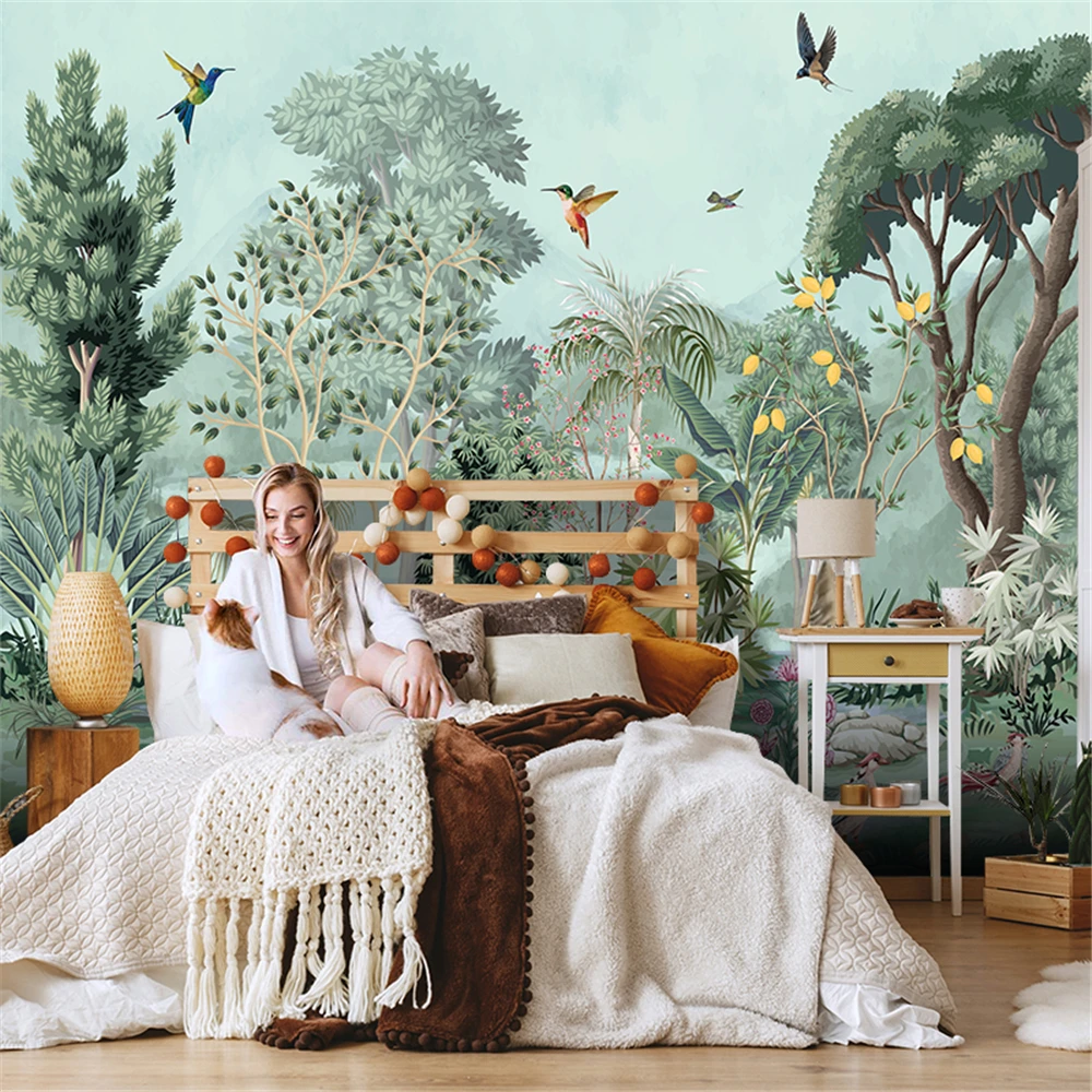 custom Palazzo wallpaper Mughal Birds Tree wall paper Watercolor TV background Wallpaper for living room Bedroom Wall covering