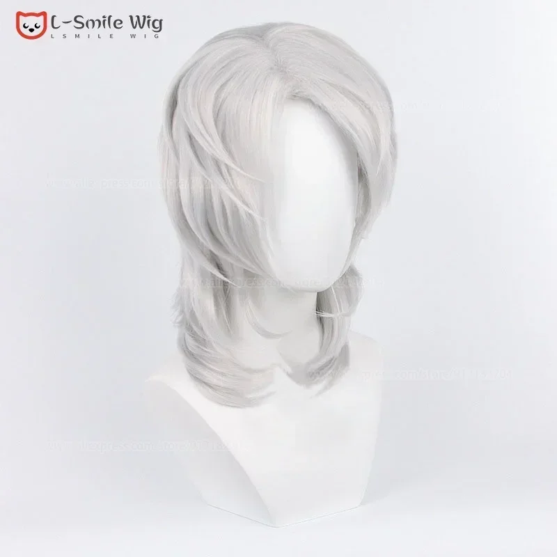 베어 하우스 AA 40cm 롱 실버 화이트 루이 가발 애니메이션 악마 슬레이어 Kimetsu No Yaiba 코스프레 내열성 New 2025 WKD001