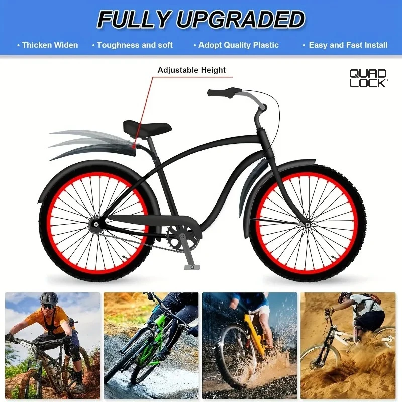 

QUAD LOCK 2pcs Bike Mudguard Set Bicycle Fenders Splash Fender Guard Set Road Mountain MTB Front Rear Mudguard Cycling