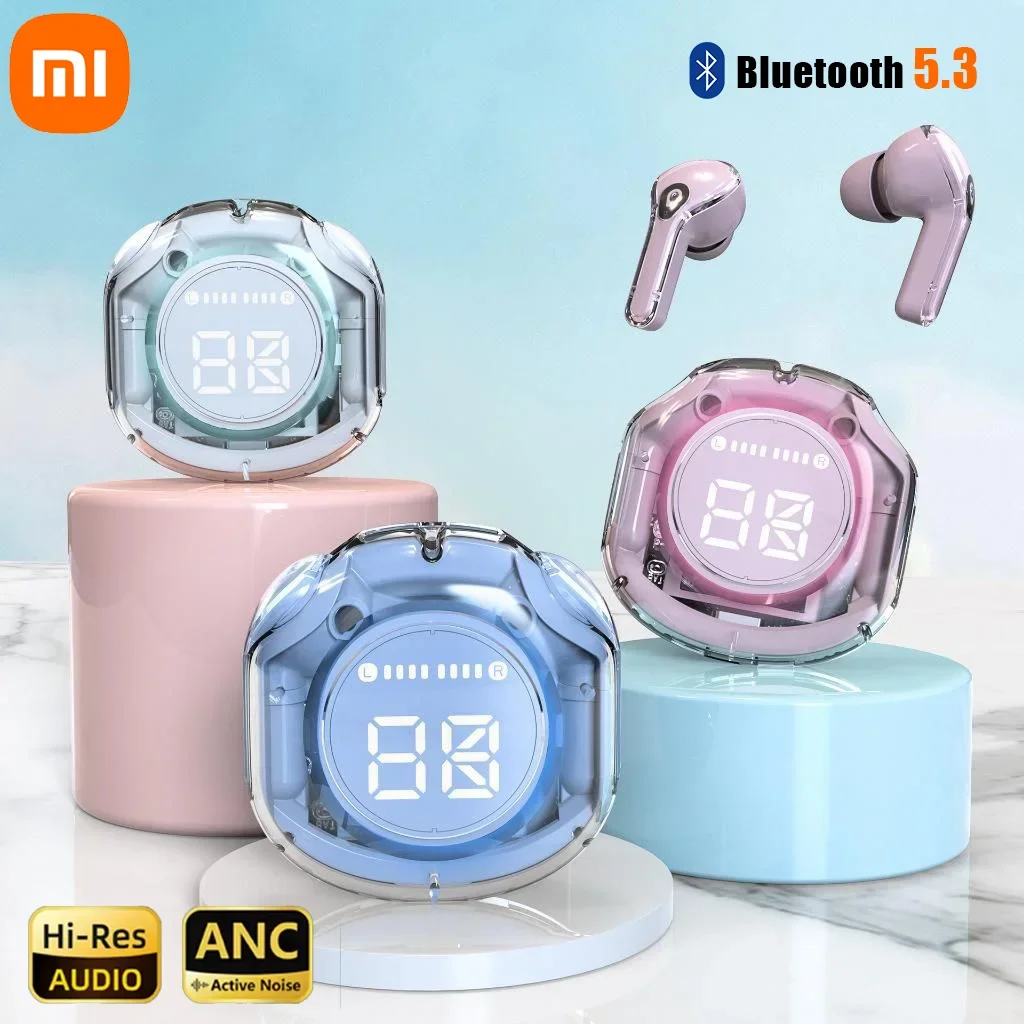 Xiaomi Wireless Bluetooth 5.3 Earphone Transparent HIFI Headphones LED Power Digital Display Stereo Sound Earphones for Mic iOS