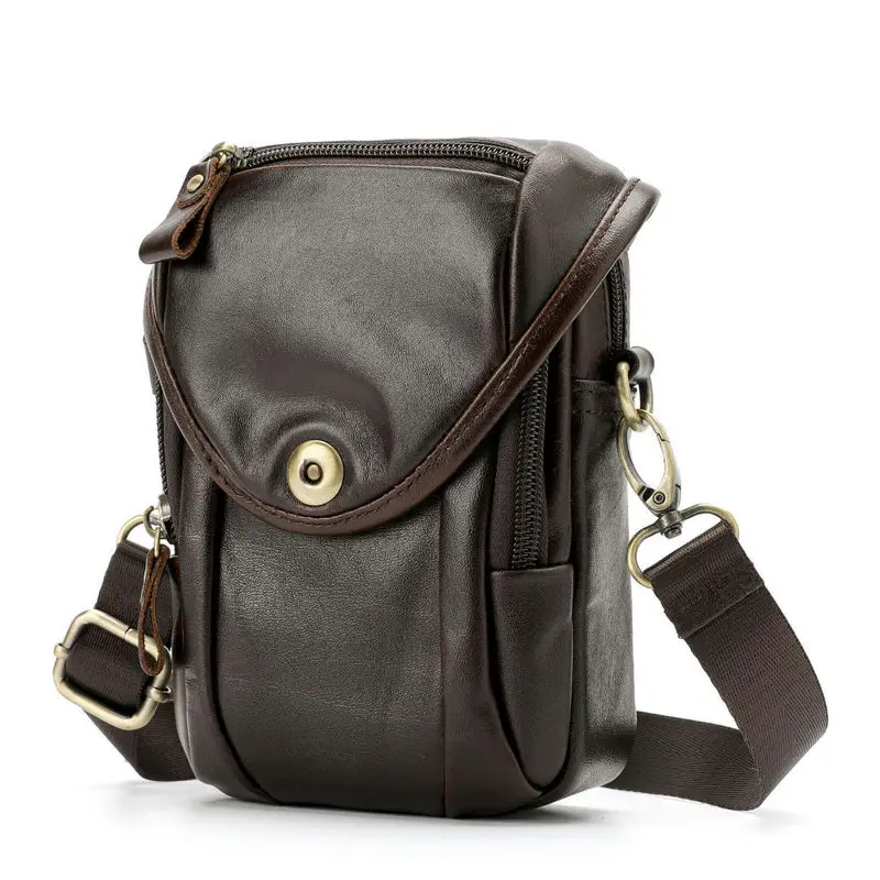 Men's small crossbody bag, single-layer cowhide shoulder bag, retro European-style men's bag, soft leather small backpack