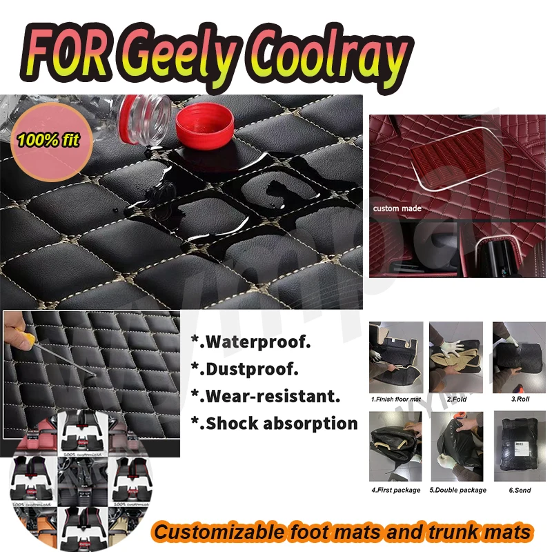 

Роскошный кожаный автомобильный коврик LUXURY на заказ для Geely Coolray 2019 2020 2021 2022, полный комплект автомобильного коврика