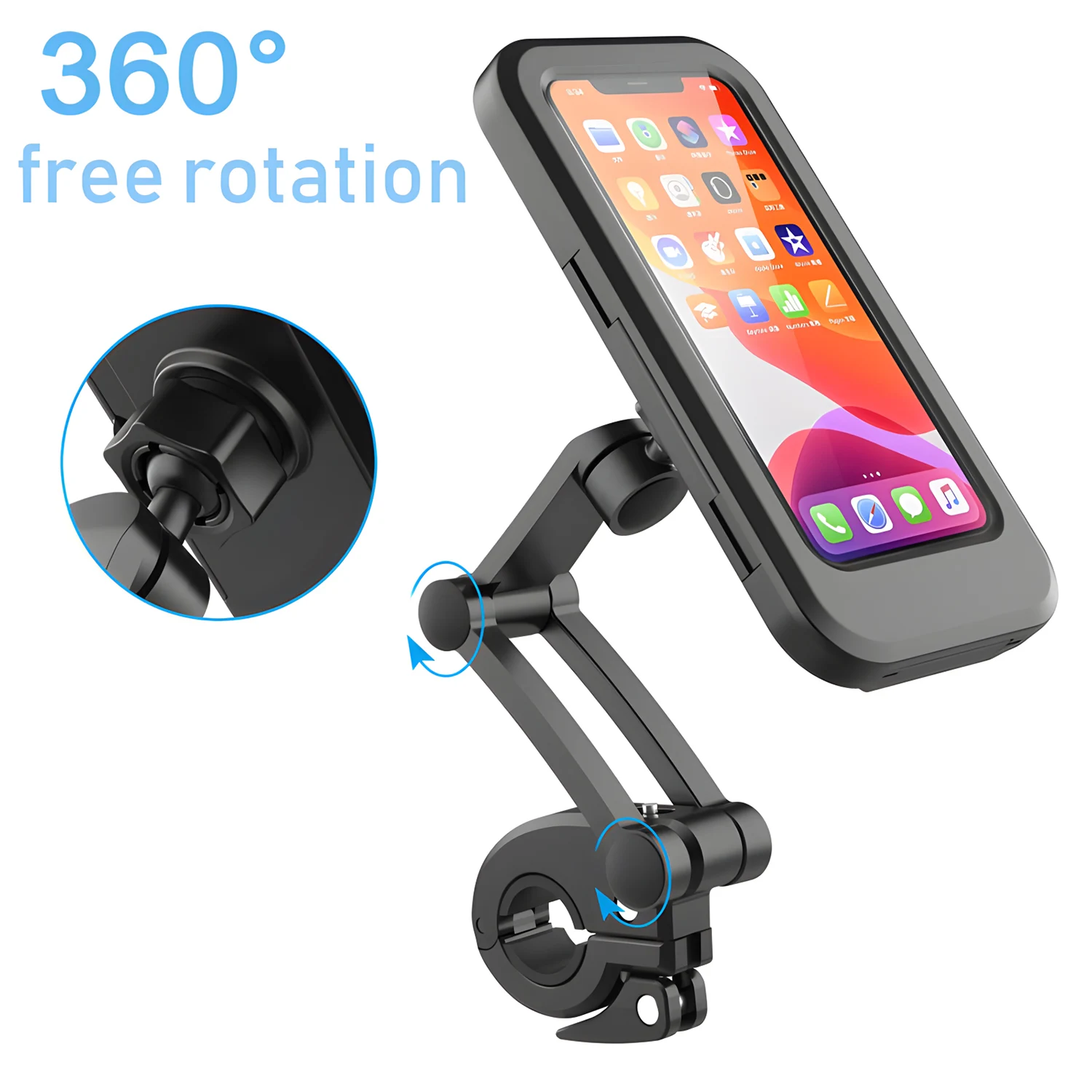 Waterproof mobile phone holder Bicycle and motorbike mobile phone holder Adjustable rotating multi-section heightened base