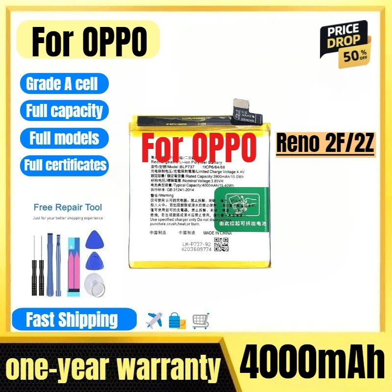 

BLP737 for OPPO Reno 2F/2Z Mobile Phone Battery High Quality High Capacity Battery Replacement Bateria Grade A Cell with Tools