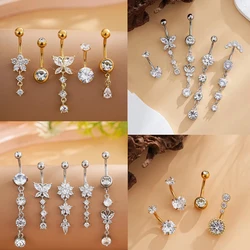 14G Belly Piercing Ring Sets Stainless Steel Reversed Bar Belly Clicker Piercing Jewelry 3-6pcs/lot Gold Heart Flower Navel Ring