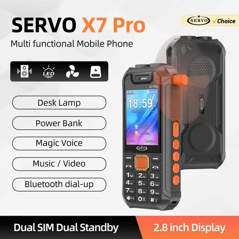 SERVO X7 PRO Multi-Function Mobile Phone Desk Lamp Mini Fan Power Bank Bluetooth Dual SIM 2G Call Recording Magic Voice FM Radio
