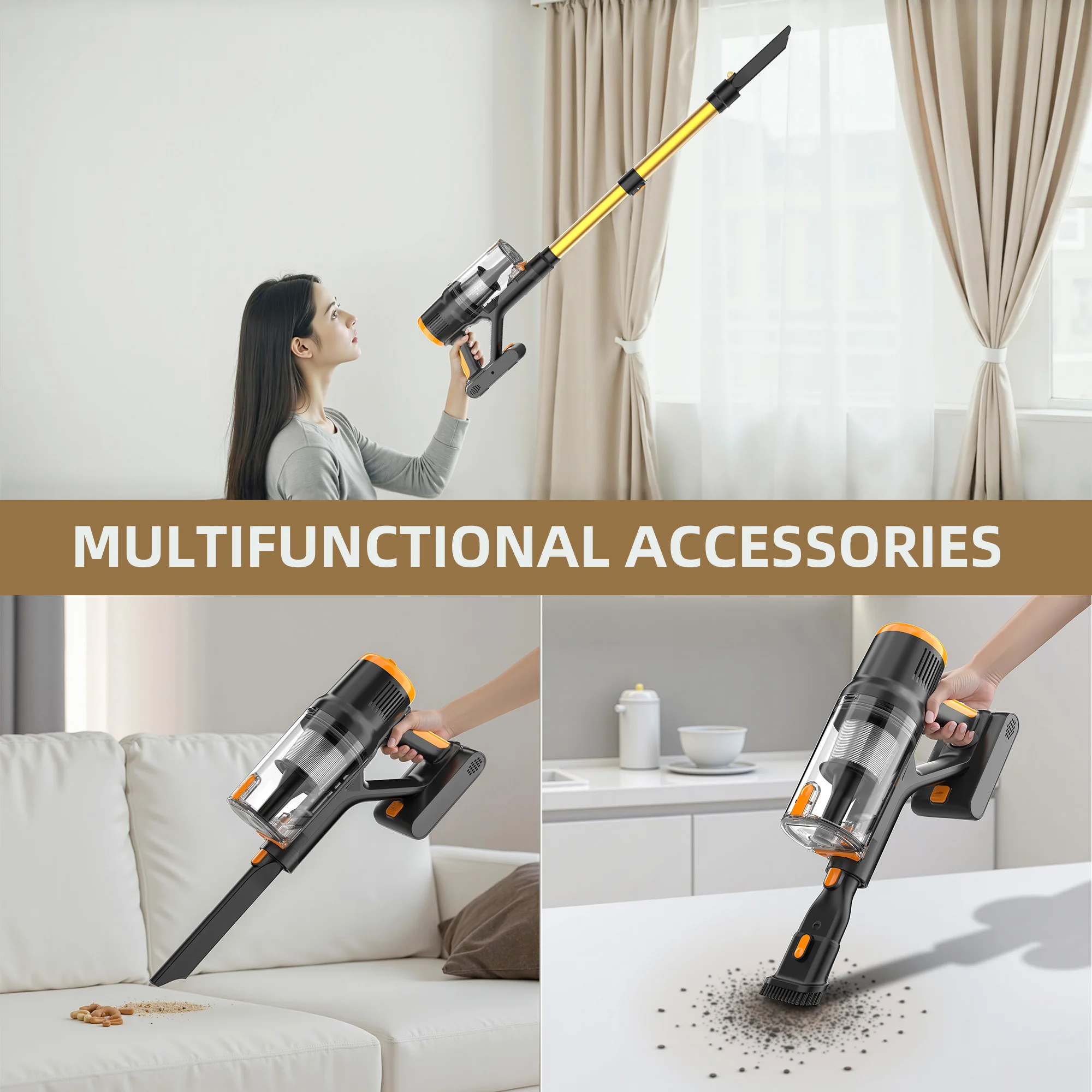 مكنسة كهربائية لاسلكية بتصميم قائم بذاته DSV112A بقدرة 550 وات 45000 باسكال - محرك قوي بدون فرش، مكنسة منزلية محمولة باليد