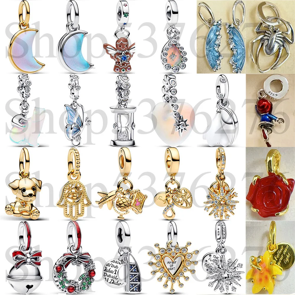 925 Sterling Silver Bead Crescent Moon Bear Gingerbread Angel Dangle Charm For Fashion Women Bracelet Bangle Gift DIY Jewelry