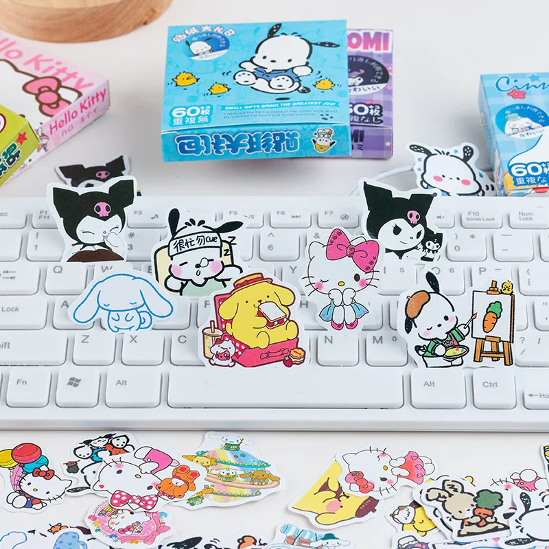 Imagem -05 - Sanrio Melody Kuromi Adesivos Grupo Desenhos Animados Gatinho Scrapbooking Diário de Faça Você Mesmo Adesivo Decorativo Álbum Etiqueta Vara 16 Caixas