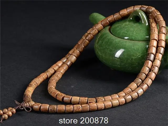 Buddhist 108 Wenge Wooden Barrel Prayer Beads Mala 8X8mm Heaven Eye Fashion Bracelet BRO502