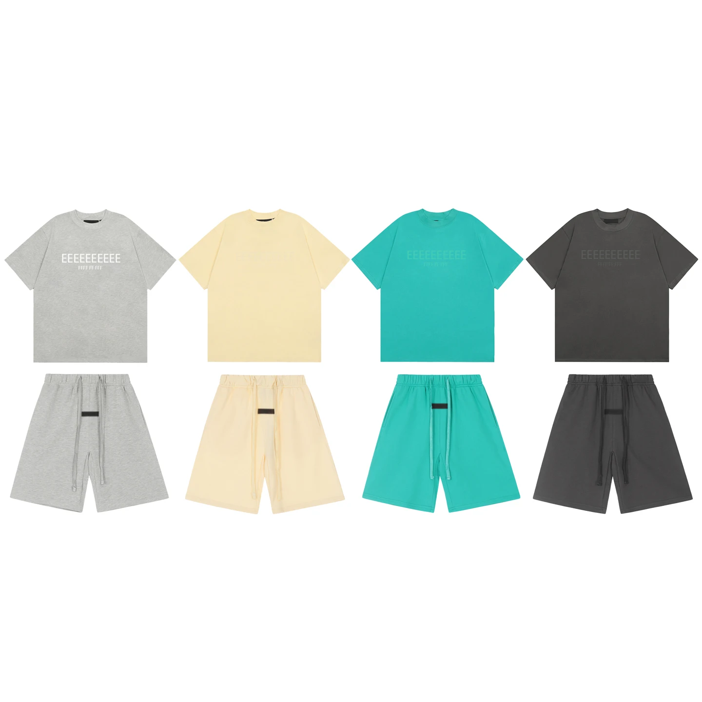 Men's and Women's Fashion T-Shirt and Shorts Set, Garden Series, New Colors, Uniform T-Shirt, Drawstring Shorts, Summer Set