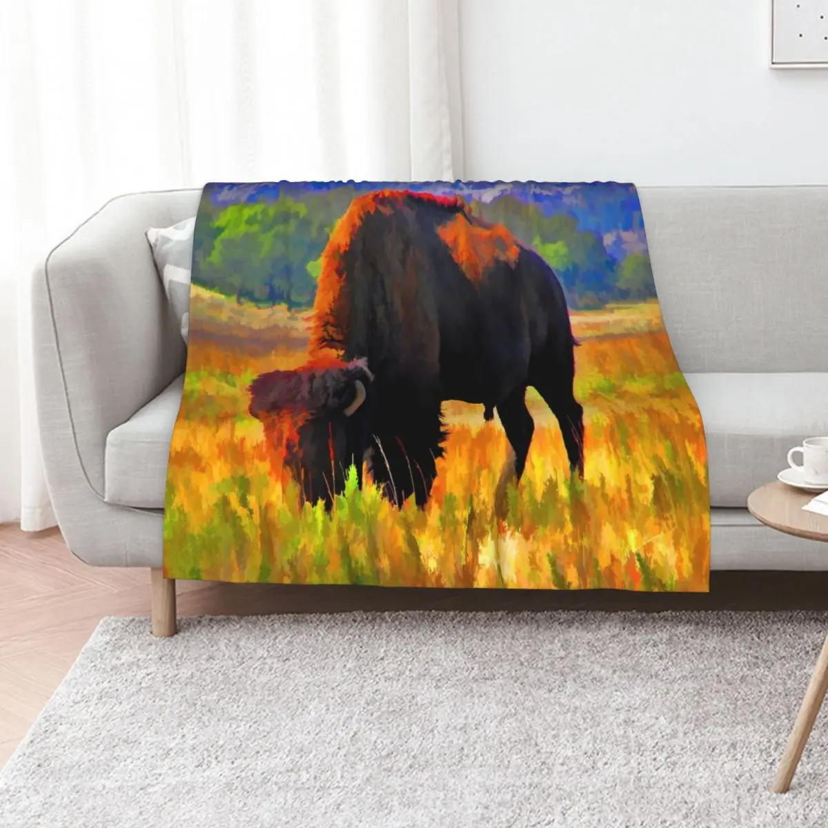 

Plains Bison Throw Blanket Softest Furry Hair Flannels Blankets