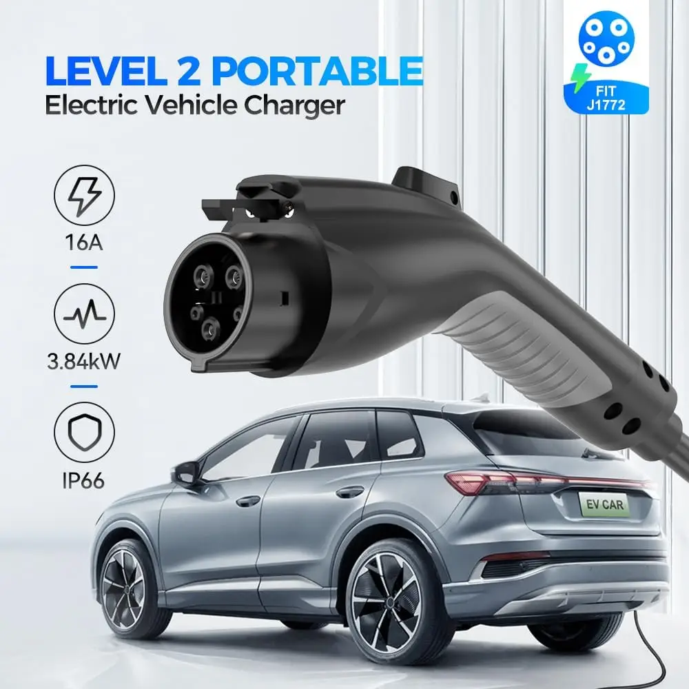 EVDANCE-Carregador de Carro Elétrico, 3.84kW, 16A, Tipo 1, Carregador EV Portátil, 110V-240V, Ficha EUA, Cabo de Carregamento 25FT para Veículos Elétricos