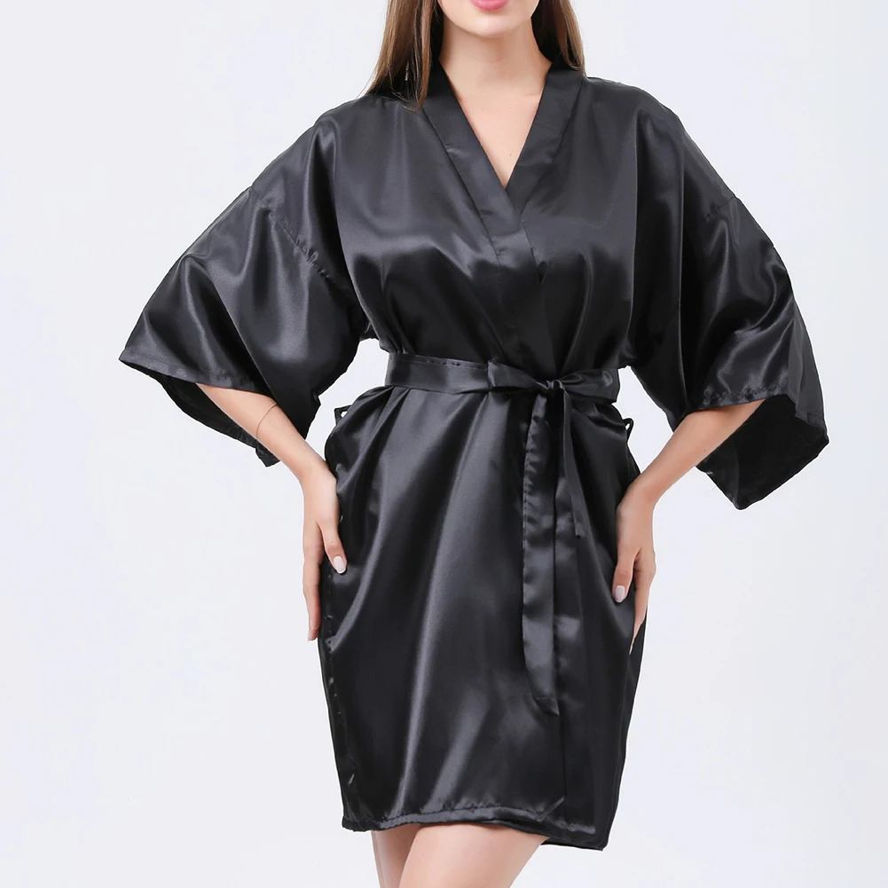 

Women Sexy Lingerie Satin Robes With Belt Lace Nightdress Comfortable Soft Sleep Nightwear Female Solid Sleepwear Bridal Gown