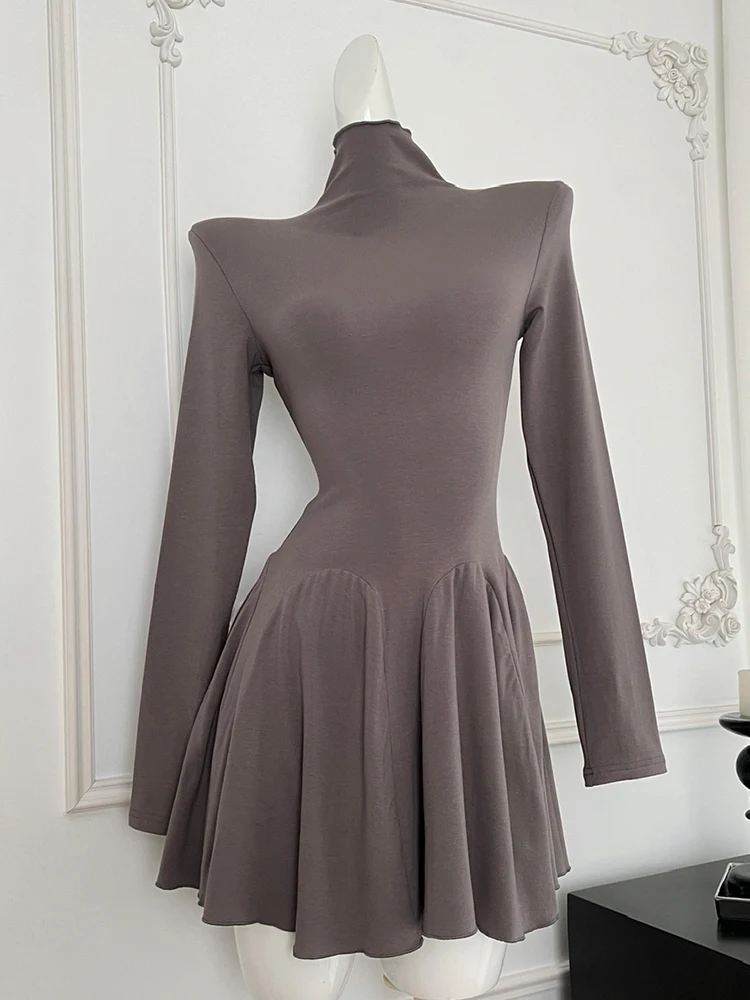 Fall Winter Women French Vintage Turtleneck Dress Mini Frocks Long Sleeve Design Shoujo Girl One-Piece Evening Coquette Party