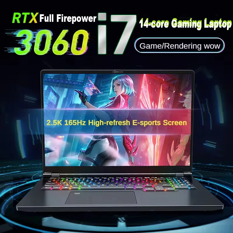 Oushedi i7-12700H 게이밍 북, 16 인치 노트북, 좁은 베젤 IPS 2.5K 울트라 HD 스크린, NVIDIA RTX3060, 윈도우 11, 32G RAM, SSD