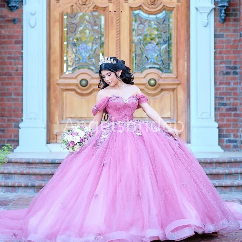 

Angelsbridep Gorgeous Pink Ball Gown Quinceanera Dress Ruffles Corset Brithday Prom Evening Dresses Vestidos De 15 Quinceañera