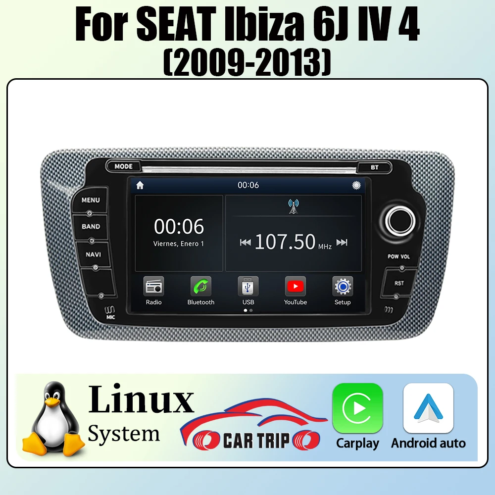 

7'' 2Din Linux Multimedia Player Car Radio for Seat Ibiza 2009-2013 with CarPlay Android Auto HD GPS BT5 WIFI FM RDS Autoradio