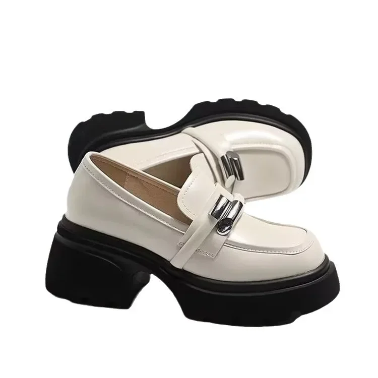 

Platform Loafers Women 2024 New Soft Pu Leather High Heels Spring Autumn One Foot British Style Leisure Solid Color Elegant