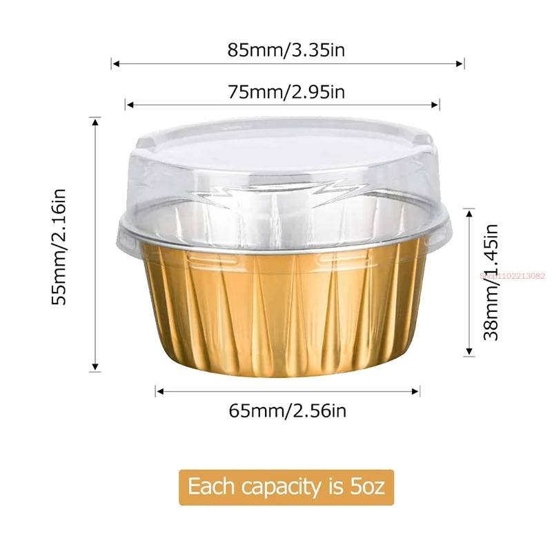 100Pcs Foil Ramekins Cupcake Baking Cups Holders Cases With Lid,Aluminum Liners,Muffin Liners Lid