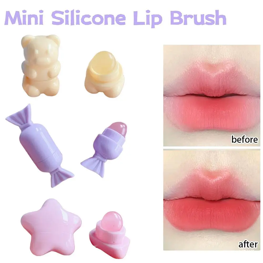 Mini cepillo de labios de silicona bonito y bonito, pinceles correctores en ángulo con forma de oso de caramelo y estrella de dibujos animados, bálsamo labial para mujer, pinceles de maquillaje corrector