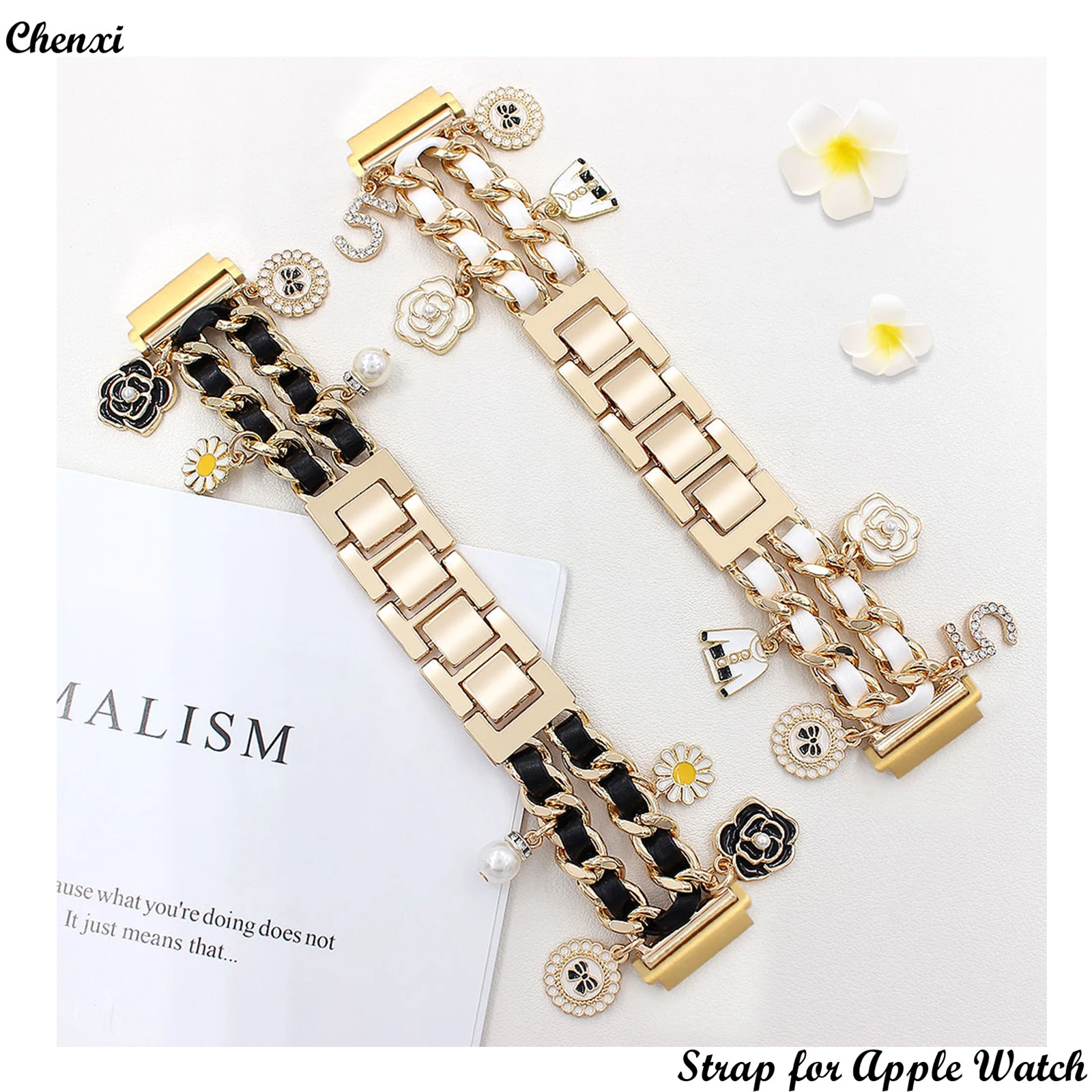 สายนาฬิกาสุดหรูสำหรับ Samsung Galaxy band 20mm Camellia เครื่องประดับแขวนกำไลข้อมือสำหรับสมาร์ทวอช22mm ข้อมือผู้หญิง