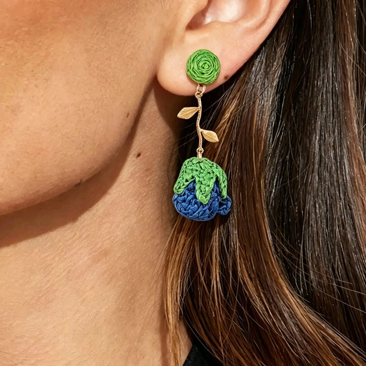 Handcrafted Yellow Green Pineapple Fruit Drop Earrings Delicate Gold Leaf Stem Tropical Summer Vacation Statement Jewelry