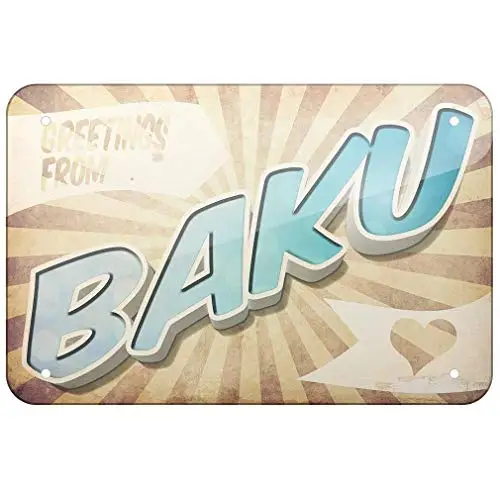 Jacksoney Tin Sign New Aluminum Greetings from Baku Vintage Postcard Aluminum Metal Sign