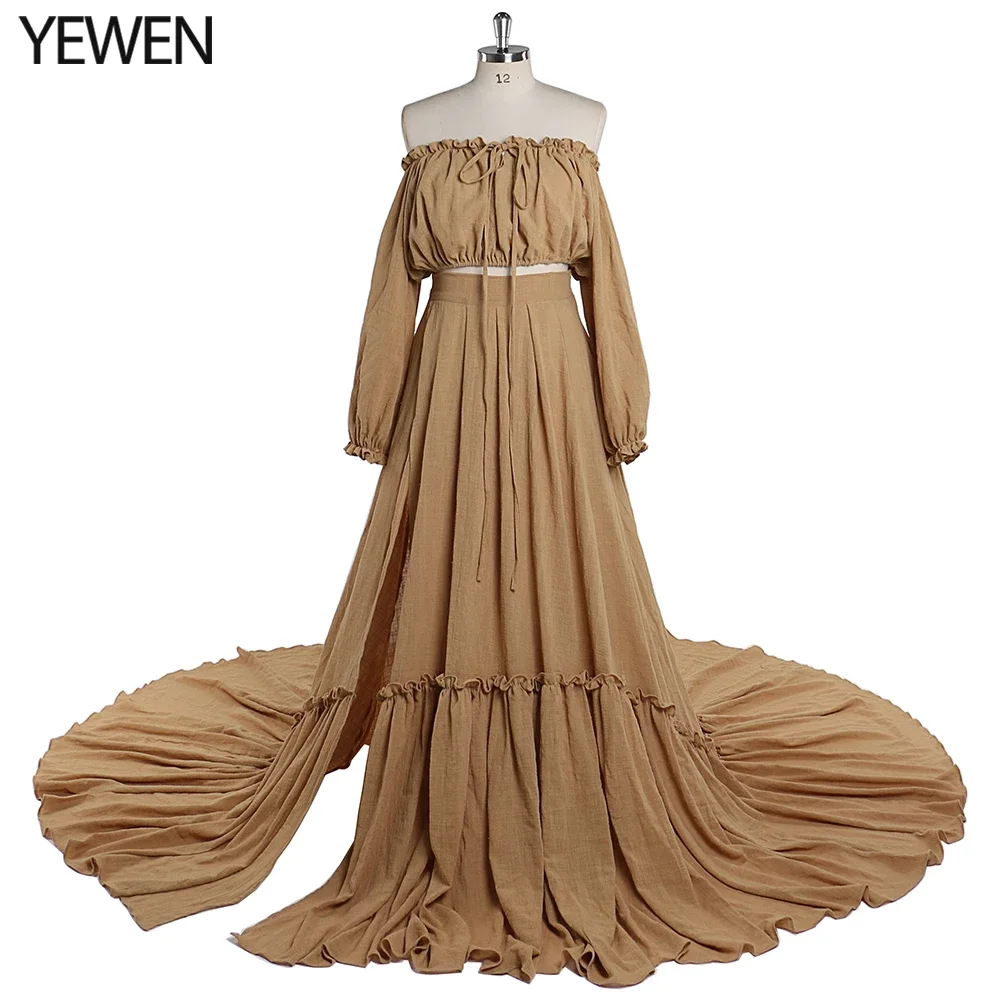 

Off Shoulder Maternity Photoshoot Dresses for Pregnant Photography Two Pieces Boho Pregnancy Pregnancy Photoshoot Outfit YD22106