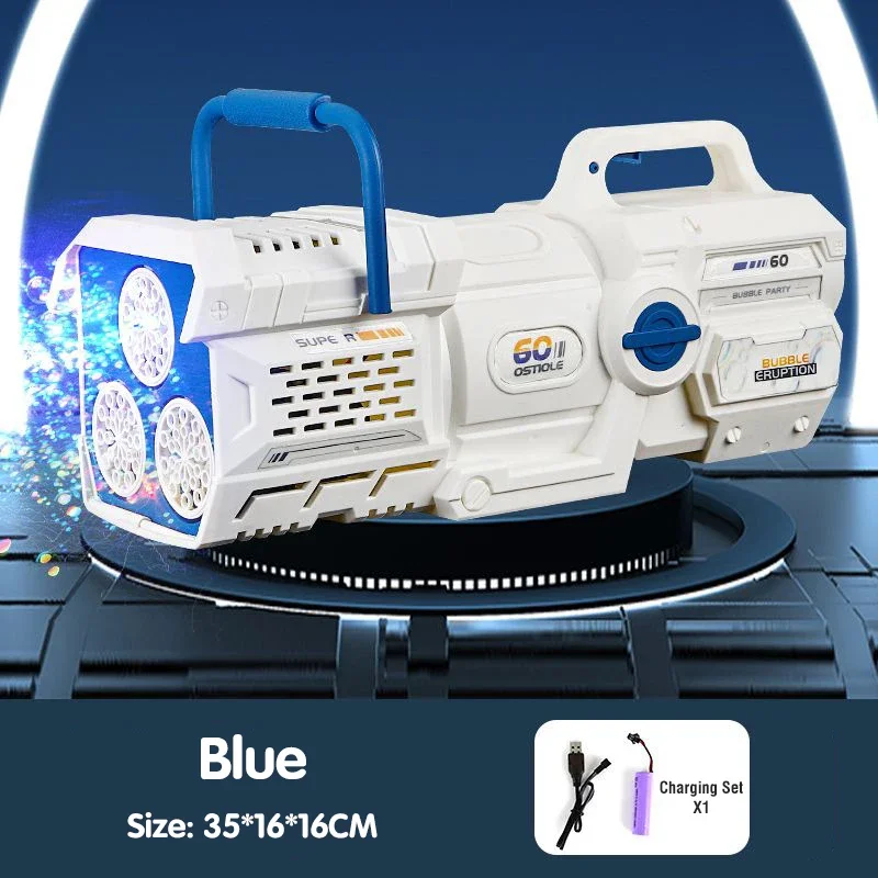 Máquina de bolhas portátil com 60 buracos, elétrica, totalmente automática, luz led, brinquedos para crianças, presentes para festa de casamento ao ar livre