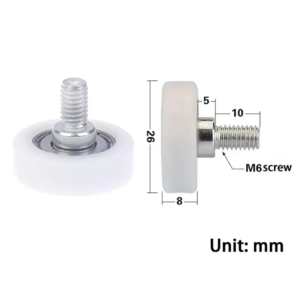1Pcs With Screw Drawer Bearing Pulley Flat M6 External Thread Cabinet Moving Wheel Nylon Metal Sliding Door Roller Furniture view 6