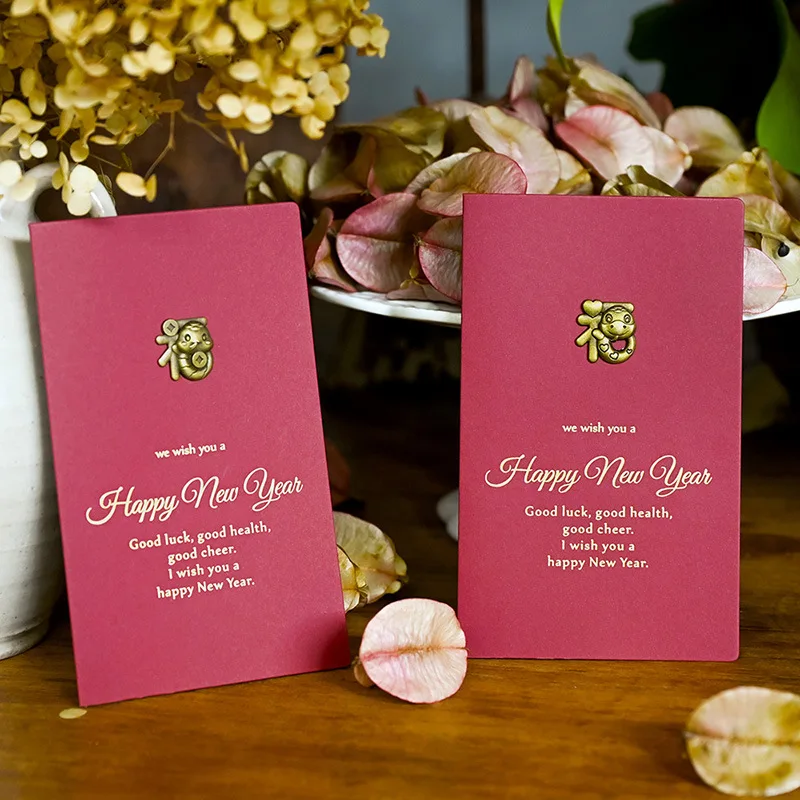 

1pcs Happy New Year Greeting Card with Envelope Vintage Golden Letter Paper Chinese 2025 Year of The Snake Blessing Card Kit