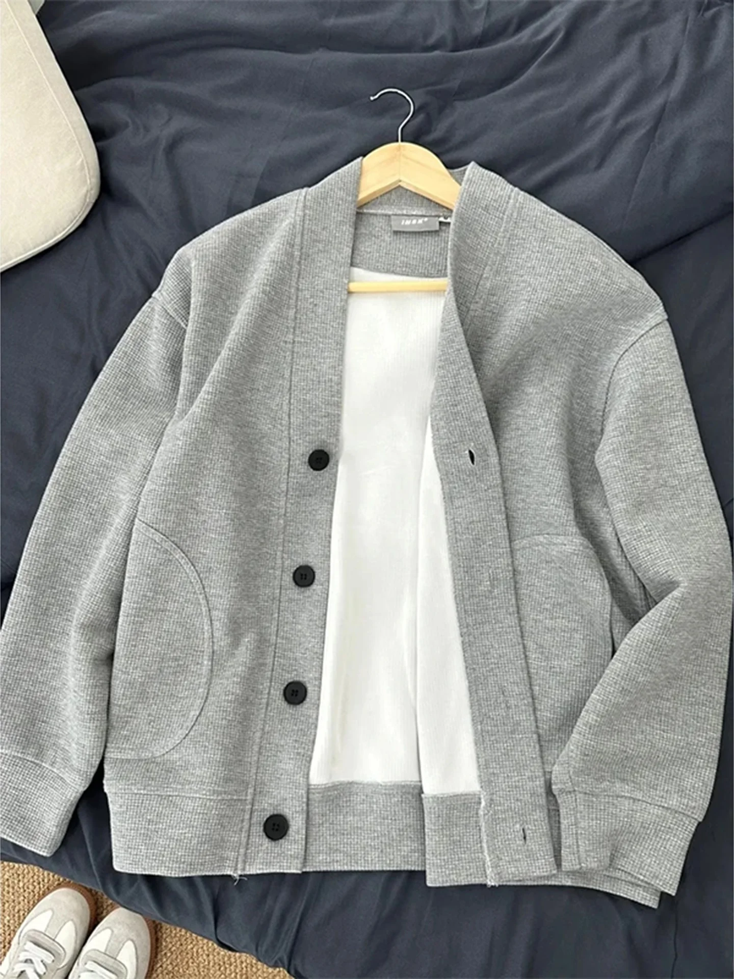 

ay Casual Sle Korean Lazy Sle Men's Cardigan Jaet Couple Commuting Matchings Spring Autumn Stand Fit Long Sve Z...